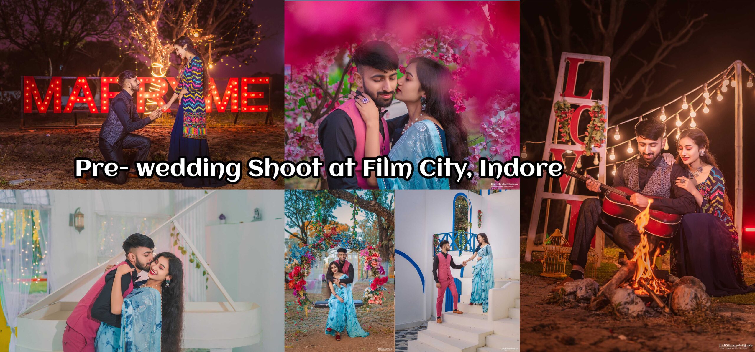 Pre-wedding shoot at Film City, Indore, featuring a happy couple captured by Harsh Studio Photography. The scenic backdrop enhances the couple's candid and joyful moments.