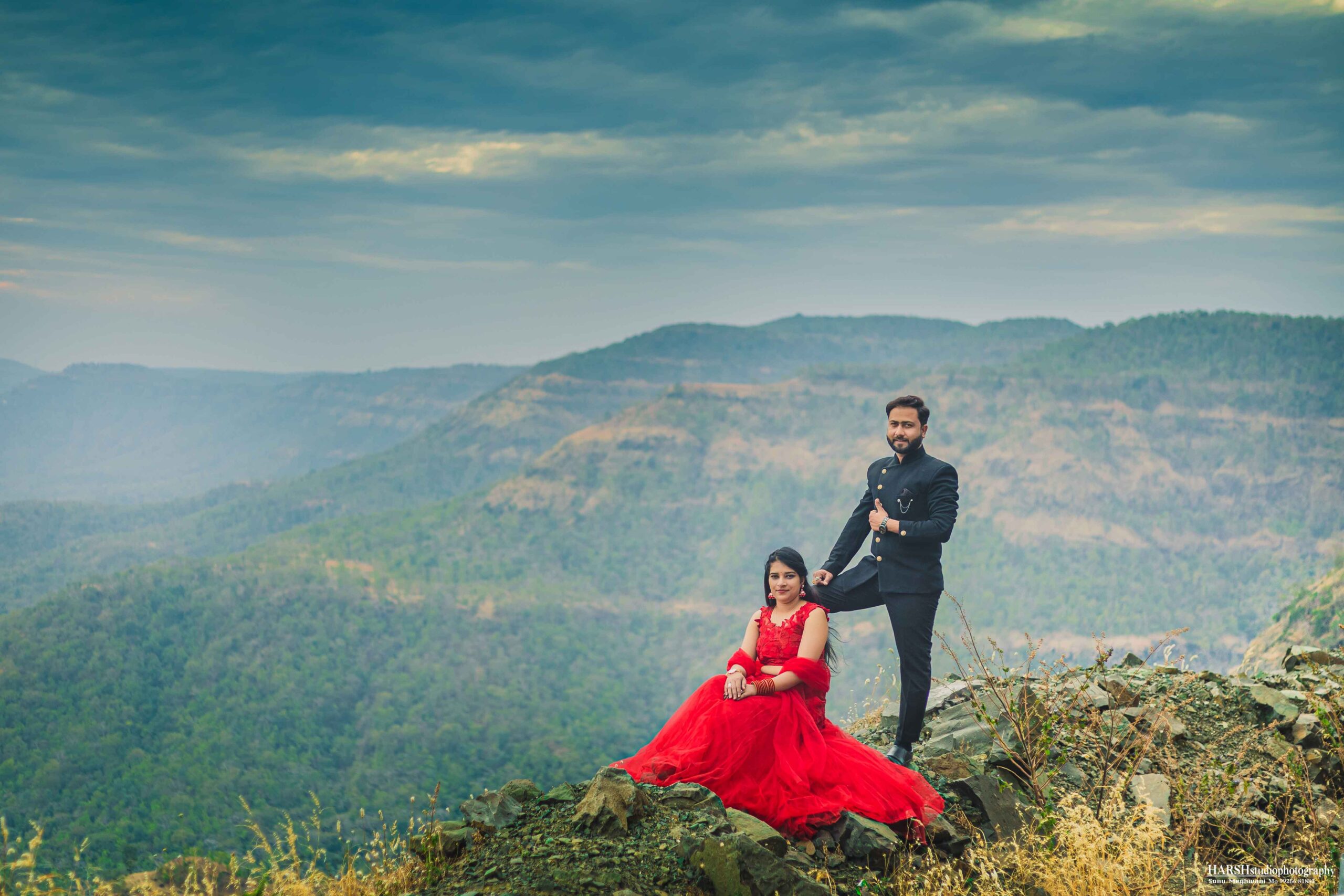Couple posing at Ralamandal Indore pre wedding shoot location